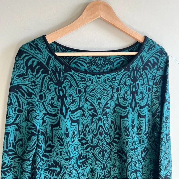 Peruvian Connection long sleeve paisley Tunic Sweater green black Pima Cotton - Picture 4 of 9